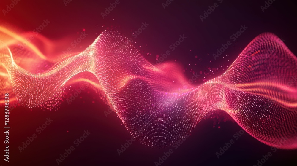 Aufkleber vibrant abstract red and pink waveforms with particles on dark background