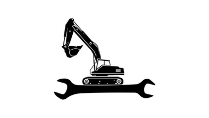 Excavator repair symbol, black isolated silhouette
