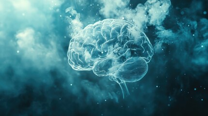 Obraz premium Conceptual Illustration of a Brain Surrounded by Ethereal Smoke