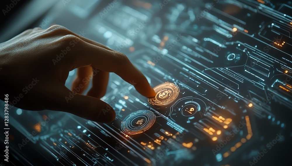 Poster a hand interacting with a digital screen, pressing a button that represents customer satisfaction th