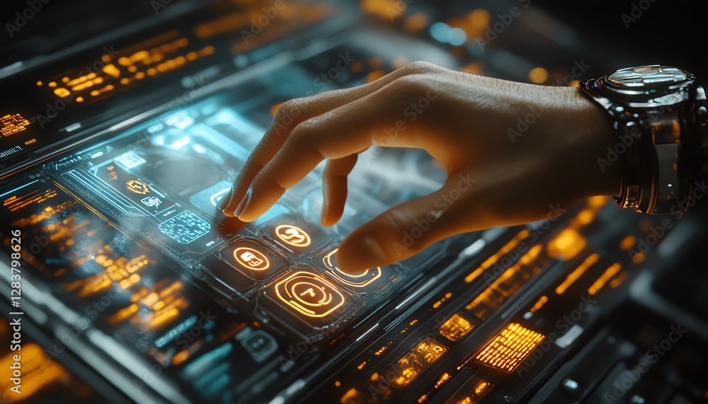 Poster a hand interacting with a digital screen, pressing a button that represents customer satisfaction th