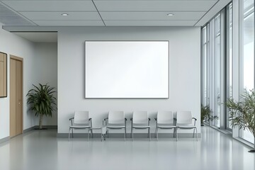 A Mockup of an Empty White Poster on the Wall in Modern Space