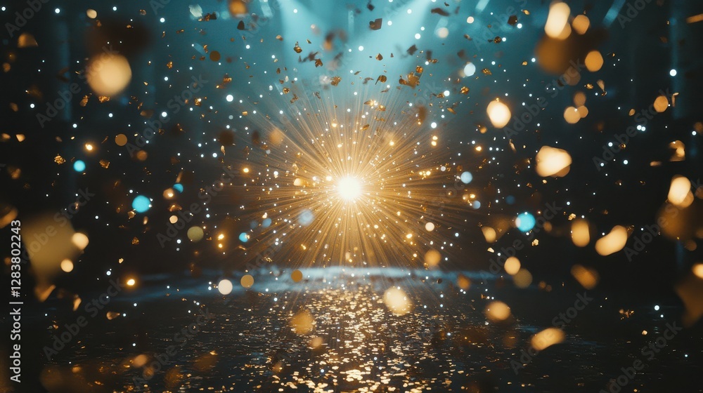 Poster radiant explosion of light and sparkling particles in motion