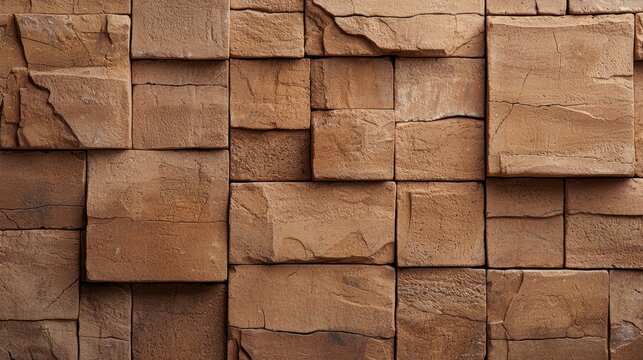 Textured brown stone wall with various shapes, patterns, and natural weathering for interior and exterior design projects