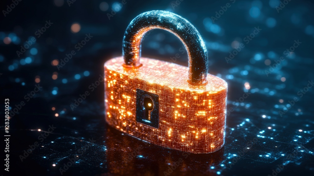 Aufkleber lock with glowing lights representing digital security and protection concept in a modern design