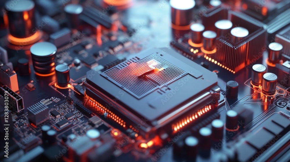Poster close-up of a computer motherboard with cpu