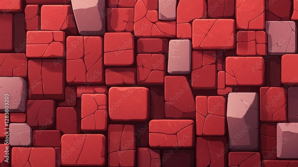 Poster abstract background of textured red blocks with cracks and irregular shapes in varying shades creati