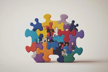 3D Illustration of Business Collaboration Puzzle Pieces Isolated on Light Background
