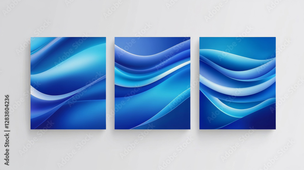 Poster set abstract vector banners with smooth shiny blue elements