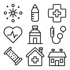 Hospital & Medical Healthcare Icons Set – Editable Stroke, Pixel Perfect (64x64)