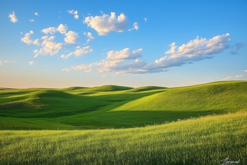 Obraz premium Breathtaking Sunset Over the Kansas Flint Hills: A Vibrant Prairie Landscape with Open Fields and Expansive Blue Skies