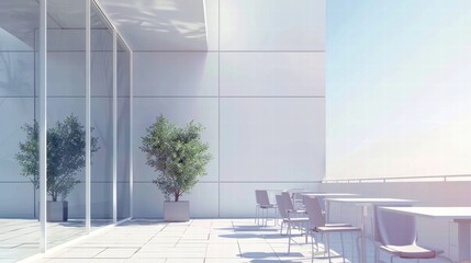 Cozy modern rooftop cafe with an open design and stylish minimal decor.