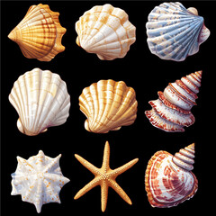 Collection of seashells in Various Shapes and Sizes