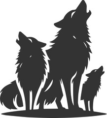 A pack leader wolf howling with its head higher than others vector animal silhouette