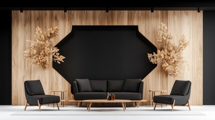 Modern Wooden Living Room Interior, Stylish Furniture