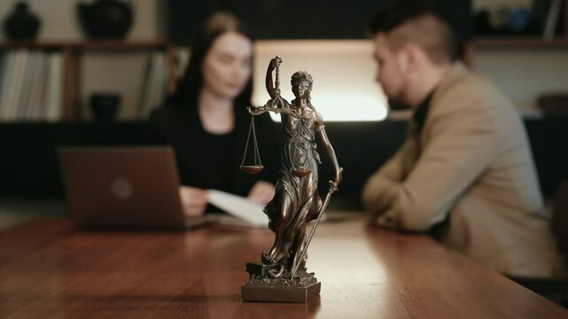 A lawyer advising a client on tax and legal issues in the office of a legal services firm. The concept of professionalism, competence and trust.