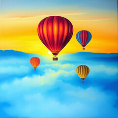 Naklejka premium vivid watercolor painting of hot air balloon in sky