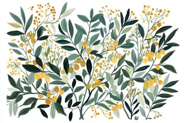 Vibrant Green and Yellow Floral Pattern on White Background