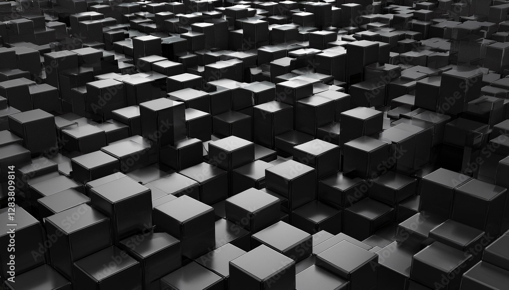 Aufkleber black small box cube random background pixel pandom 3d rendering. generated image