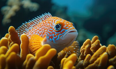 Orange fish in coral reef, underwater scene