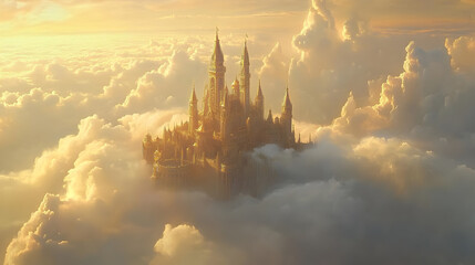 Fototapeta premium dragon soaring through golden clouds, its scales reflecting the sunset 