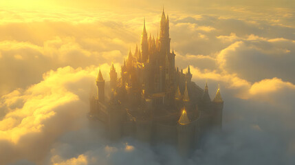 dragon soaring through golden clouds, its scales reflecting the sunset 