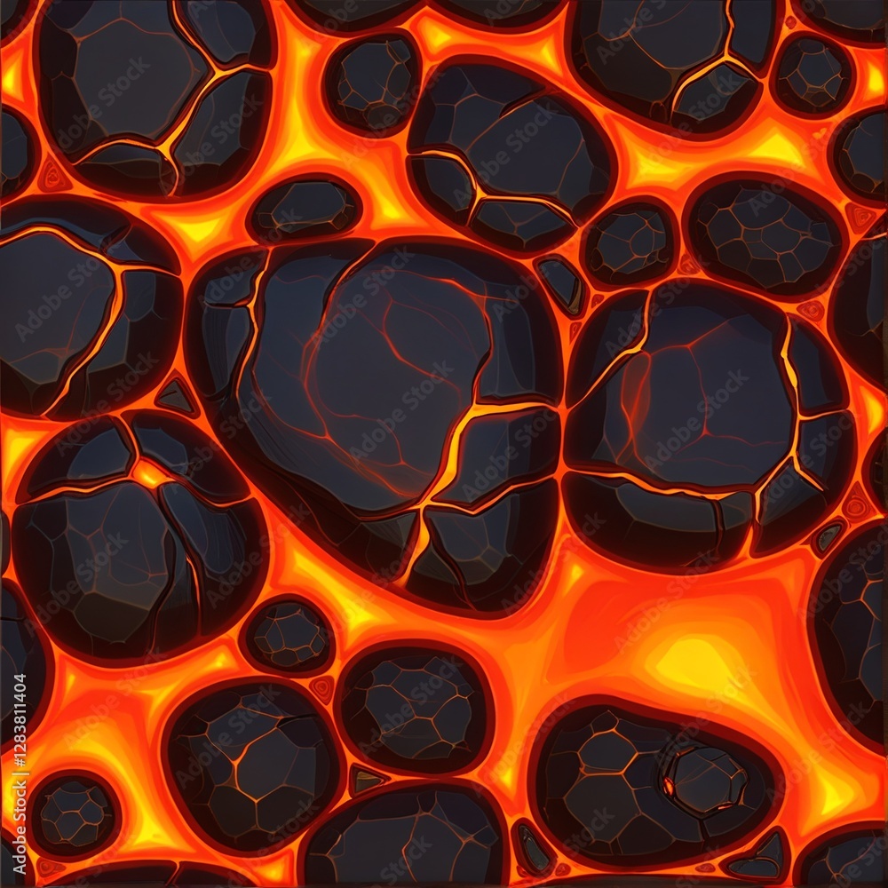 Poster abstract lava rock pattern with fiery red and black textures