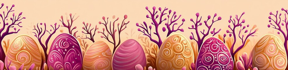 Engaging Easter Vector Illustration in Magenta and Soft Colors