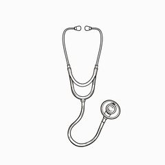Minimalistic line drawing of a stethoscope on white background, modern art