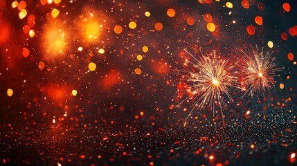 Obraz premium Sparkling Fireworks and Colorful Bokeh Lights for Celebration and Festival Backgrounds
