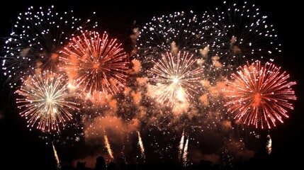 Fototapeta premium Bright and Colorful Fireworks Display with Various Explosions in Night Sky for Celebration and Festivity Events