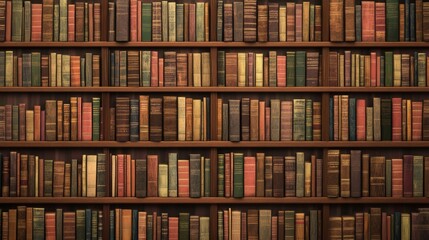 Seamless book pattern. Antique bookcase with literary books. Illustration for school library wallpaper texture.