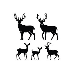 Deer Set  silhouette With white background
