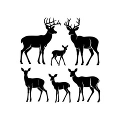 Deer Set  silhouette With white background