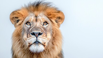 Fototapeta premium Close-up lion portrait against plain background. Potential use Wildlife stock photography
