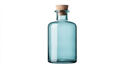 Elegant Clear Glass Bottle with Cork Lid on White Background