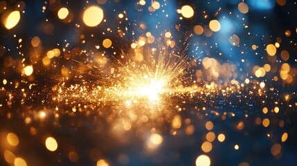 Fototapeta premium gold sparkle bokeh background of spark steel weld at industry factory.