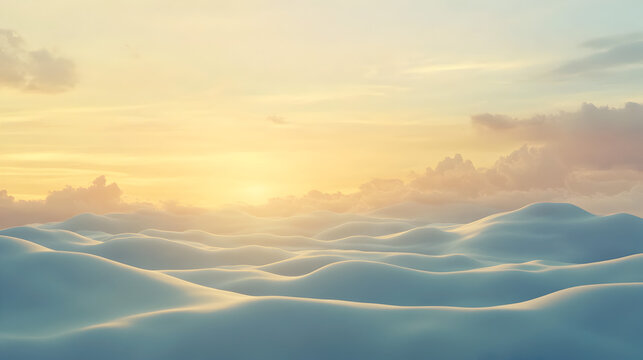dream world where soft pastel clouds form rolling hills under a golden sky 