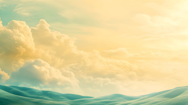 dream world where soft pastel clouds form rolling hills under a golden sky 