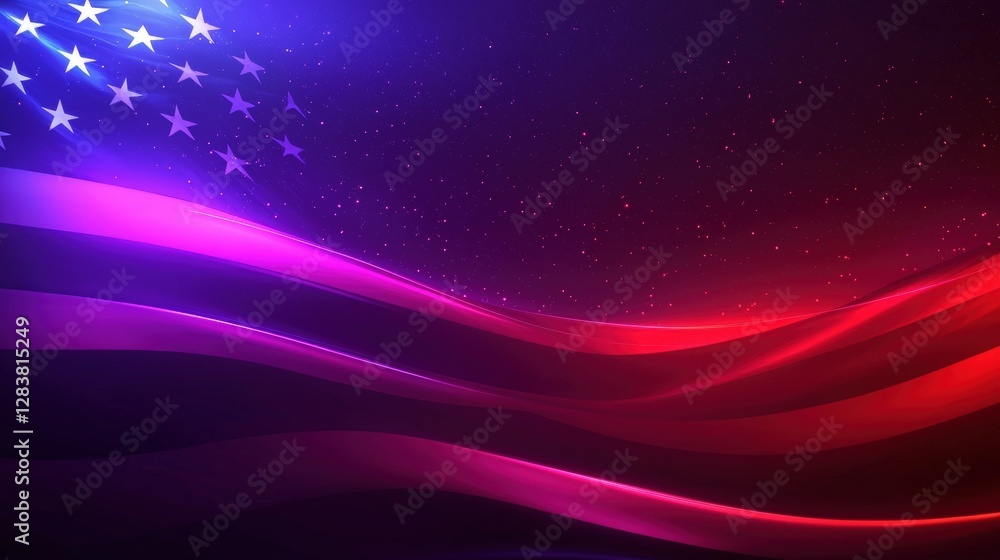 Poster abstract wave background with american flag colors and dynamic light effects for artistic display an