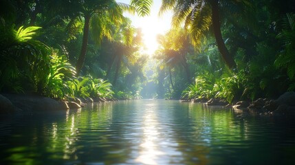 Fototapeta premium Tropical jungle river sunrise