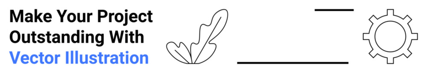 Feather icon, gear symbol, and lines emphasizing creativity, innovation, and functionality. Ideal for business, startups, design projects, product marketing education branding flat landing page