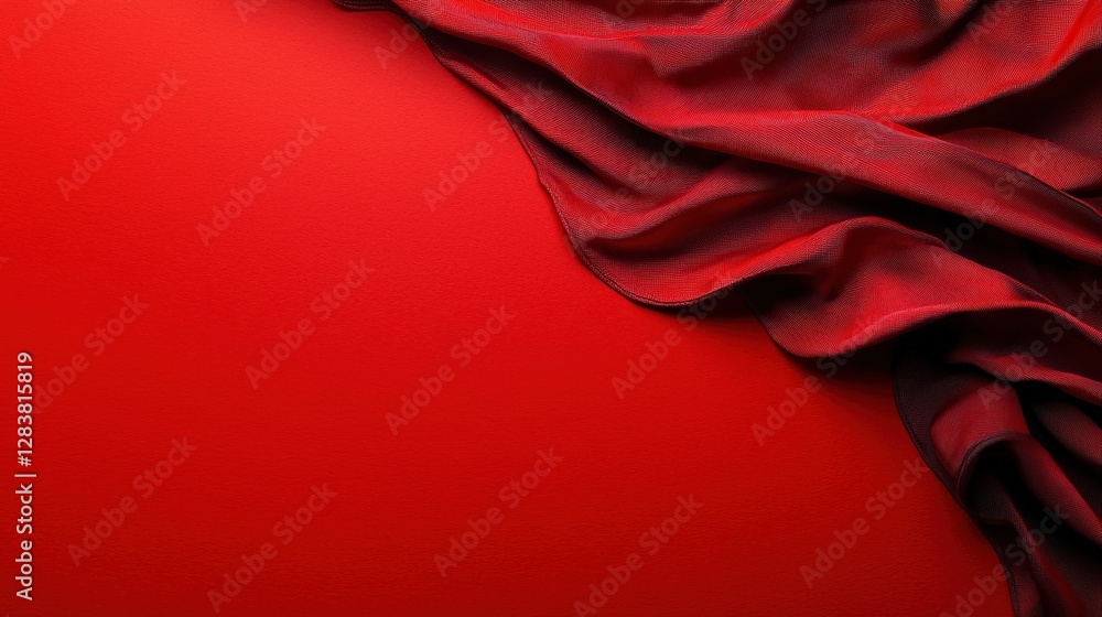 Poster elegant red fabric drapery on smooth background capturing the essence of rich textures and depth