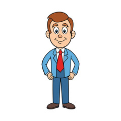 A friendly cartoon businessman with a big smile, sharp suit, and confident stance. He exudes warmth, trust, and professionalism, ready to seal the deal with charm!