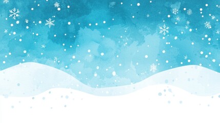 Snowy Landscape with Soft Blue Background, Gentle Falling Snowflakes, and White Snowdrifts Ideal for Seasonal and Winter Themes