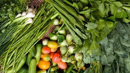 Fresh vegetables for cooking. Vegetables contain dietary fiber that helps cleanse the intestines.