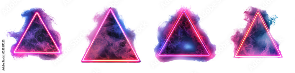 Poster glowing cosmic triangles dimensional neon portal to ethereal realm futuristic abstract design with v