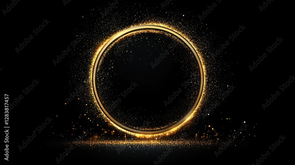 Aufkleber elegant gold circle with sparkling particles set against a dark background, creating an eye-catching