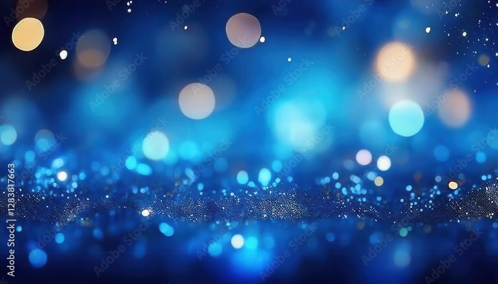 Aufkleber abstract deep blue bokeh lights with shimmering particles on textured surface, fantasy glow for background and design

