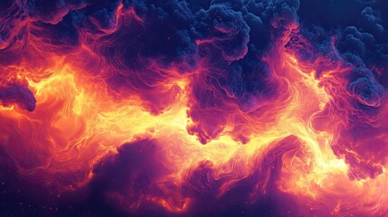 Illustration of vibrant, fantastic fire flames with smoke background, abstract comic style, capturing powerful energy and dramatic visuals for creative digital design projects.